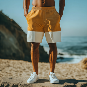 Herren Frühling und Sommer Mode Lässige Kontrastfarben Nähte Elastische Taille Wildleder Shorts