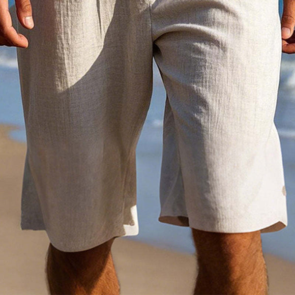 Einfarbige, mittellange Freizeitshorts aus Leinen für Herren