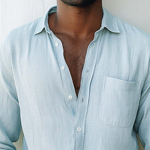 Einfarbiges, einfaches, lässiges Langarmhemd für Herren