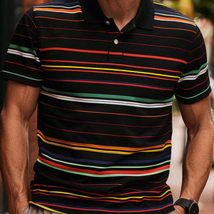 Men's Striped Contrast Print Short-sleeved Polo Shirt