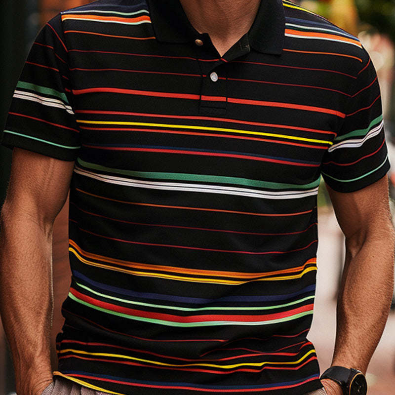 Herren-Poloshirt mit Streifen und Kontrastdruck, kurzärmelig