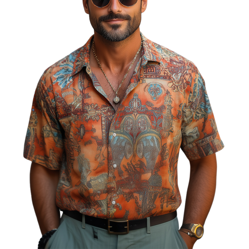 Lässiges Kurzarmhemd mit Retro-Print für Herren