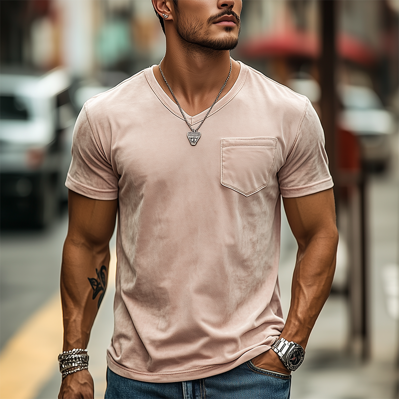 Men's Spring And Summer Fashion Casual Suede Slim Short Sleeve T-shirt