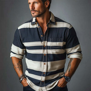 Herren-Langarmhemd mit Streifenmuster und Frühlingsmode