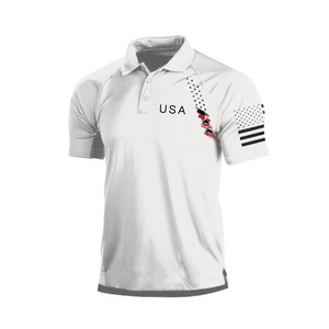 BUNTES POLOSHIRT MIT RAGLAN-GRAFIK UND USA-FLAGGE
