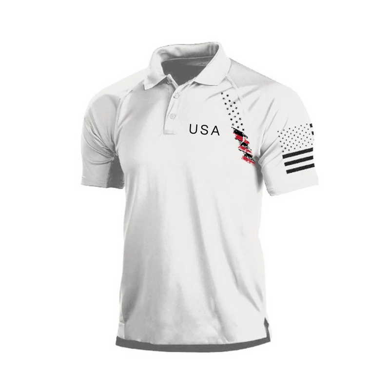 COLORFUL USA FLAG RAGLAN GRAPHIC POLO SHIRT