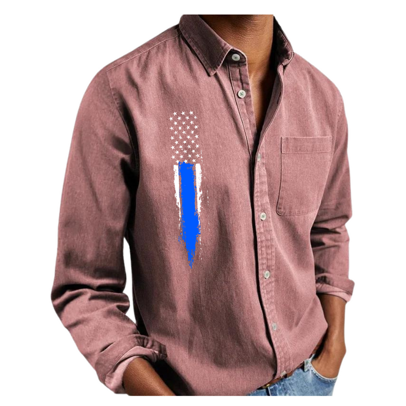 USA FLAG NEW LONG SLEEVE COLLAR MEN'S SHIRT