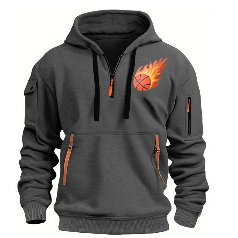 BASKETBALL ARM POCKET ZIPPER HOODIE