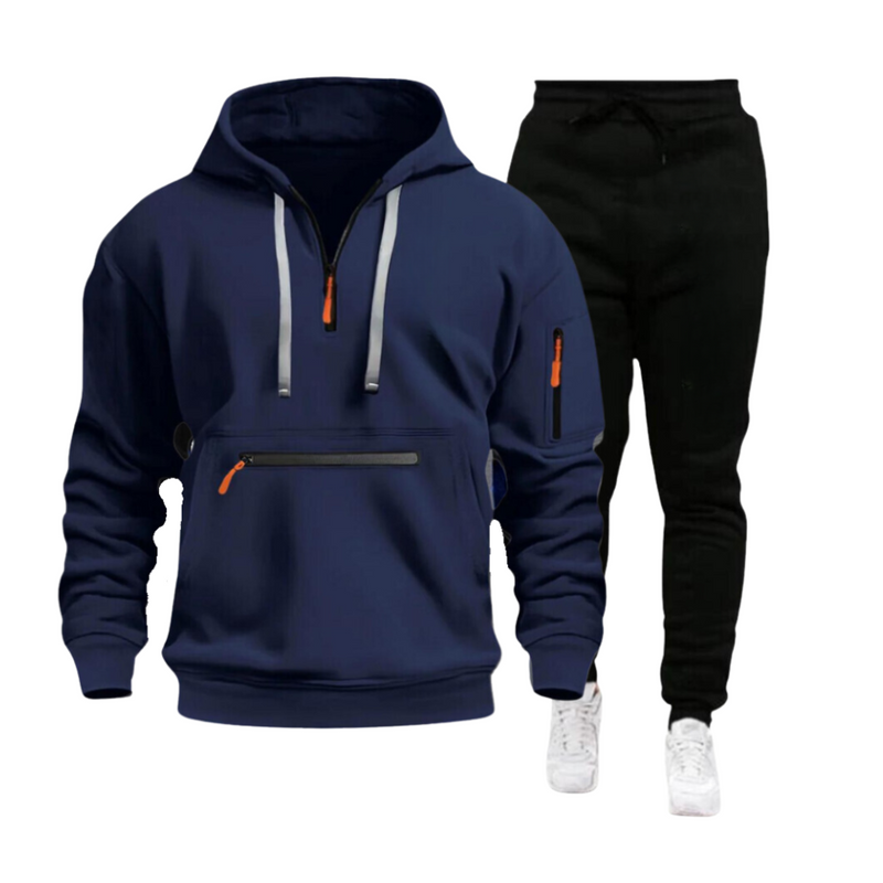 CASUAL SPORTS MULTI ZIPPER ARM POCKET MEN'S SWEATSHIRT HOODIE OUTFIT