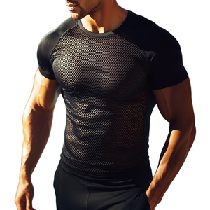 Men's Casual Breathable Stretch Sports Mesh Round Neck Short-sleeved T-shirt