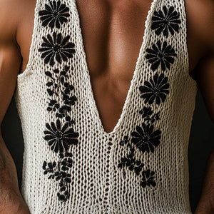 Men's Spring Fashion Vintage Embroidery Woven Slim Vest