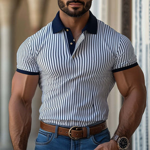 Herren-Poloshirt mit vertikalen Streifen und schmaler Passform, kurzärmelig