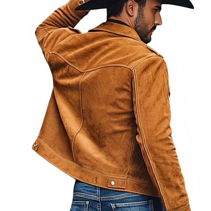Men's Spring And Autumn Brown Vintage Tassel Suede Jacket