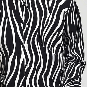 Men's Zebra Print Cotton And Linen Long-Sleeved Shirt