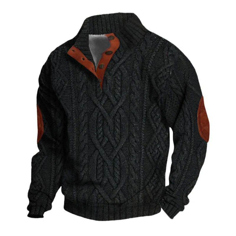 Herren-Strickpullover mit Zopfmuster und Stehkragen im Vintage-Stil