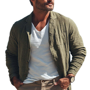 Herren Frühling und Sommer Armeegrüne Freizeithemden aus Baumwolle und Leinen