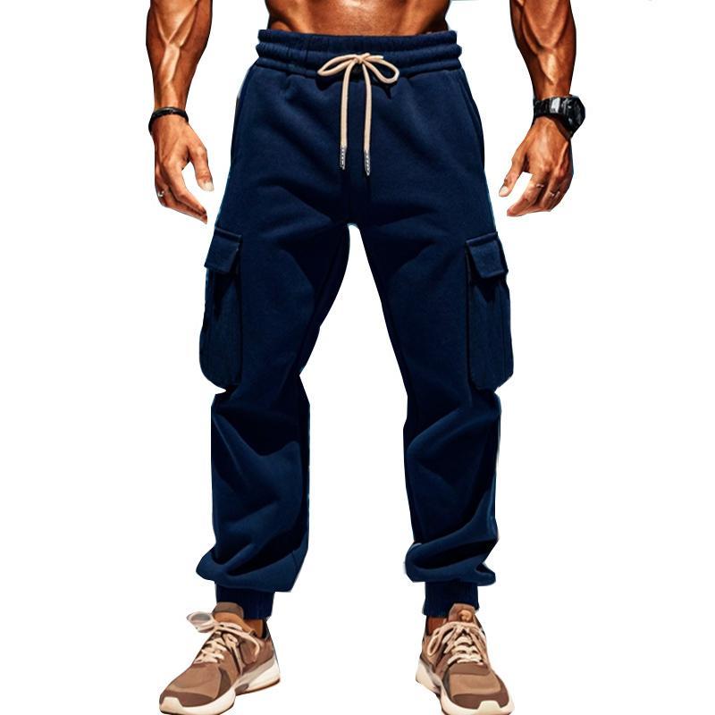 Einfarbige Sporthose aus Plüsch mit elastischer Taille und mehreren Taschen für Herren