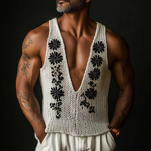 Men's Spring Fashion Vintage Embroidery Woven Slim Vest