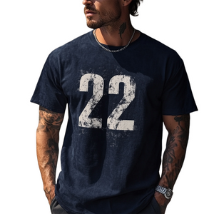 Men's Casual Dark Blue Printed Short-sleeved T-shirt