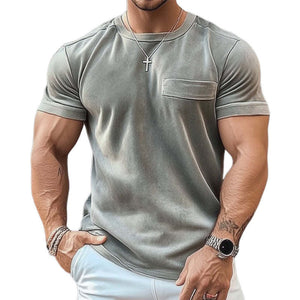Herren-T-Shirt mit einfarbigem Basic-Samt, lässig, kurzärmelig