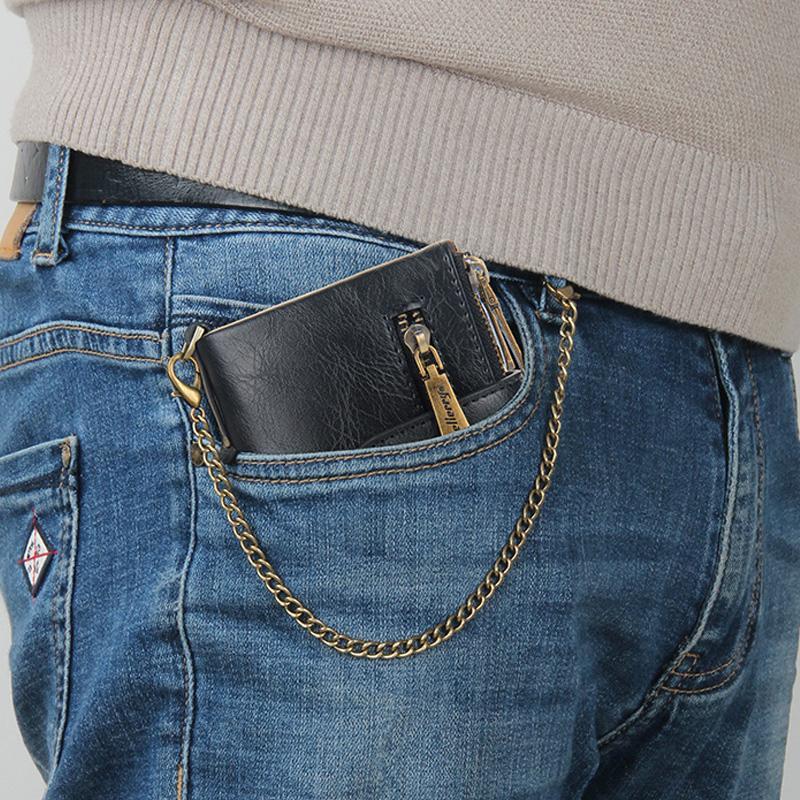 Men's Short Retro Double Zipper Multi-Card Wallet