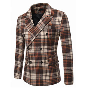 Men's Autumn And Winter Lapel Thickened Plaid Blazer