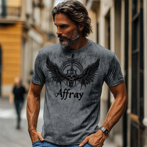Men's Dark Gray Vintage Printed Round Neck Casual T-Shirt