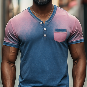 Men's Spring Fashion Casual Slim Gradient Printed Short Sleeve Shirt