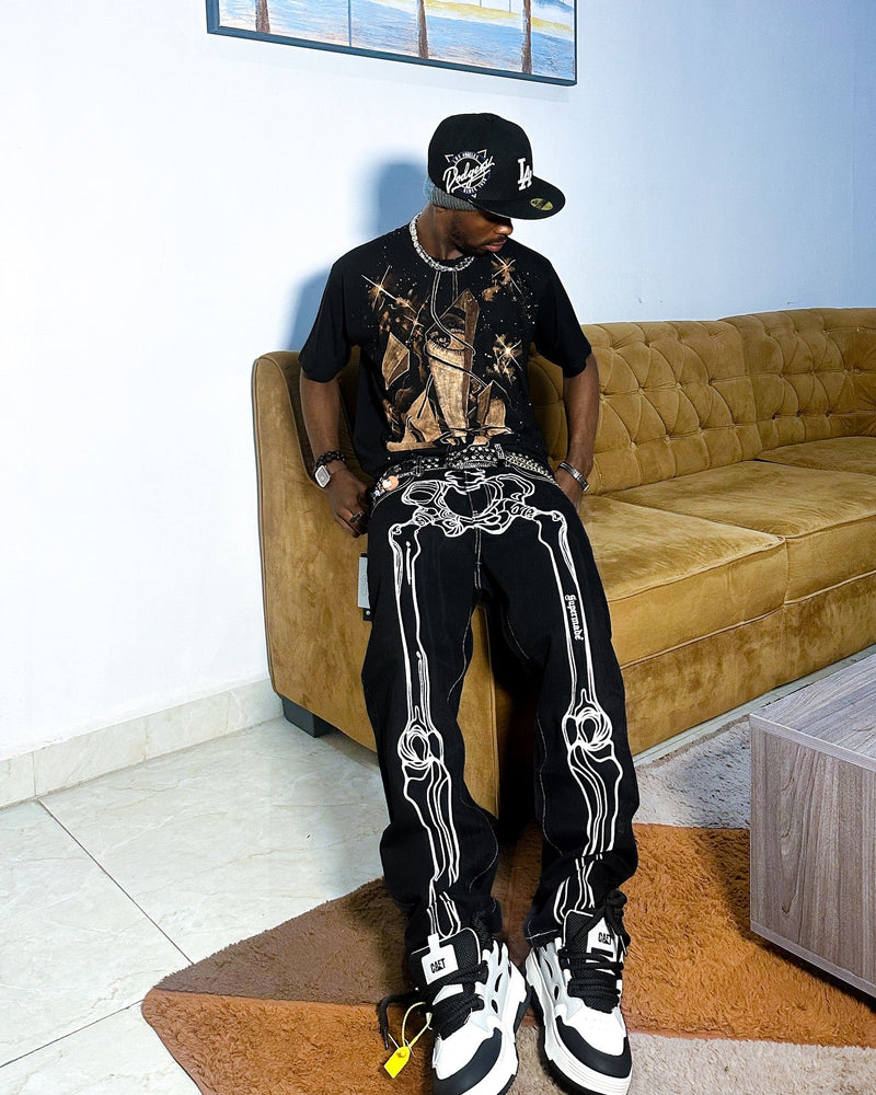 Hip Hop Bones Embroidered Jeans