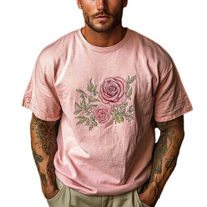 Men's Casual Rose Printed Round Neck Short Sleeve T-Shirt