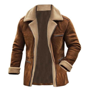 Men's Fleece Suede Lapel Suede Single Breasted Multi-pocket Coat