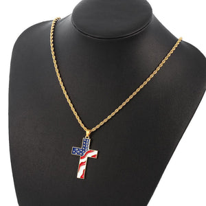 Vintage Casual American Flag Cross Necklace