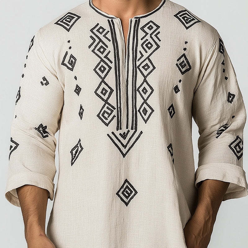 Herren-T-Shirt mit schlichtem, geometrischem Aufdruck und langen Ärmeln