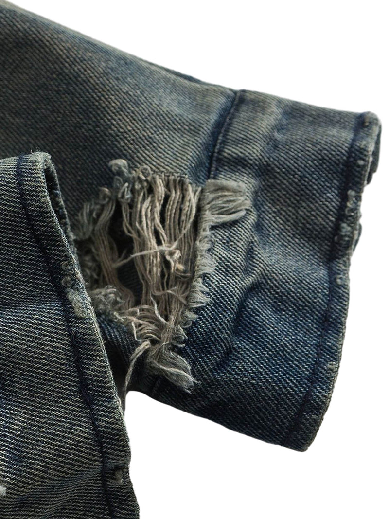 High Street Hip-hop Distressed Washed Denim Jacket