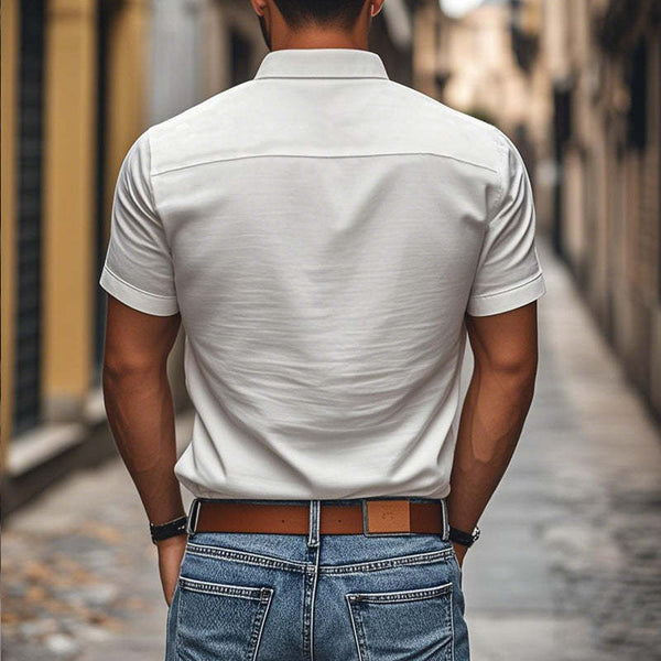 Lässiges, bequemes Herrenhemd aus Baumwolle mit Revers, einreihig, Slim Fit, kurzärmelig