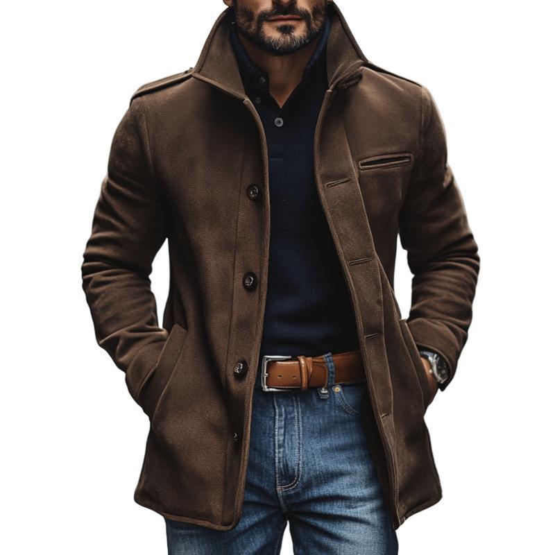 Lässiger, einreihiger Slim Fit-Mantel aus Wildleder mit Revers für Herren