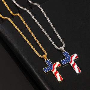 Vintage Casual American Flag Cross Necklace