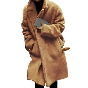 Men's Solid Color Single Breasted Coat Lapel Plush Coat