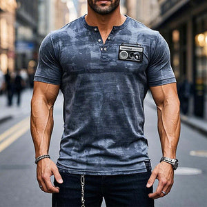 Men's Tie-dye Printed V-neck Short-sleeved T-shirt