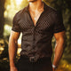 Herren Retro Casual Geometrischer Druck Satin Revers Kurzarmhemd
