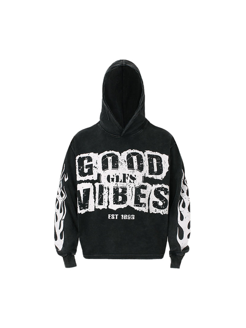 Retro Letter Printed Pullover Hoodie