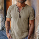 Lässiges Herren-T-Shirt mit Waffelmuster und Henley-Ausschnitt, schmale Passform, kurzärmelig