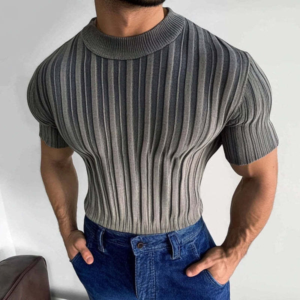 Men's Casual Striped Round Neck Short Sleeve Knitted T-Shirt