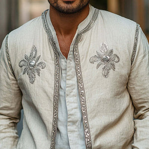 Men's Spring And Autumn Cotton And Linen Fashion Embroidered Jacket
