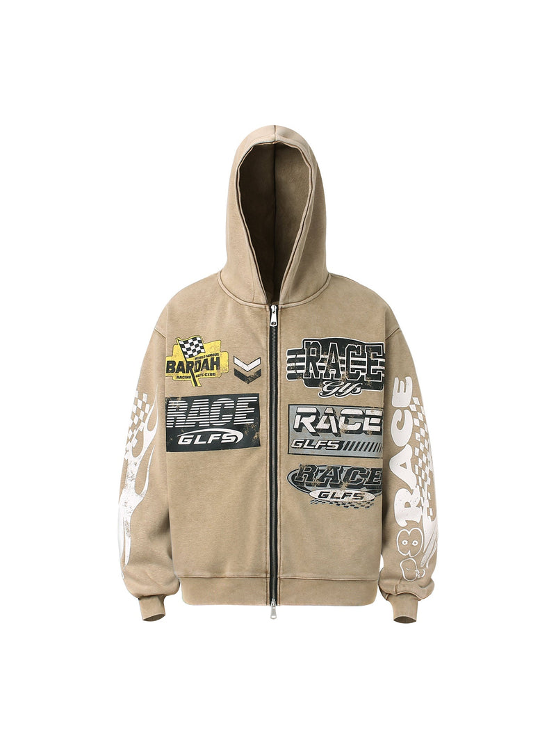 Washed Racing Zip Up Hoodie