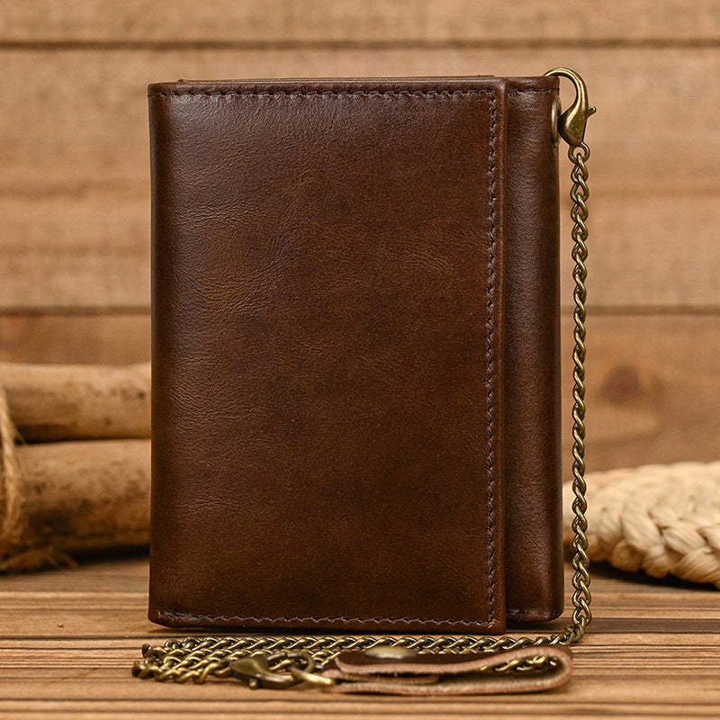 Dreifach gefaltete Herren-Geldbörse aus echtem Leder im Vintage-Stil 