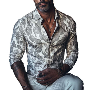 Men's Spring Fashion Snake Print Long Sleeve Shirt