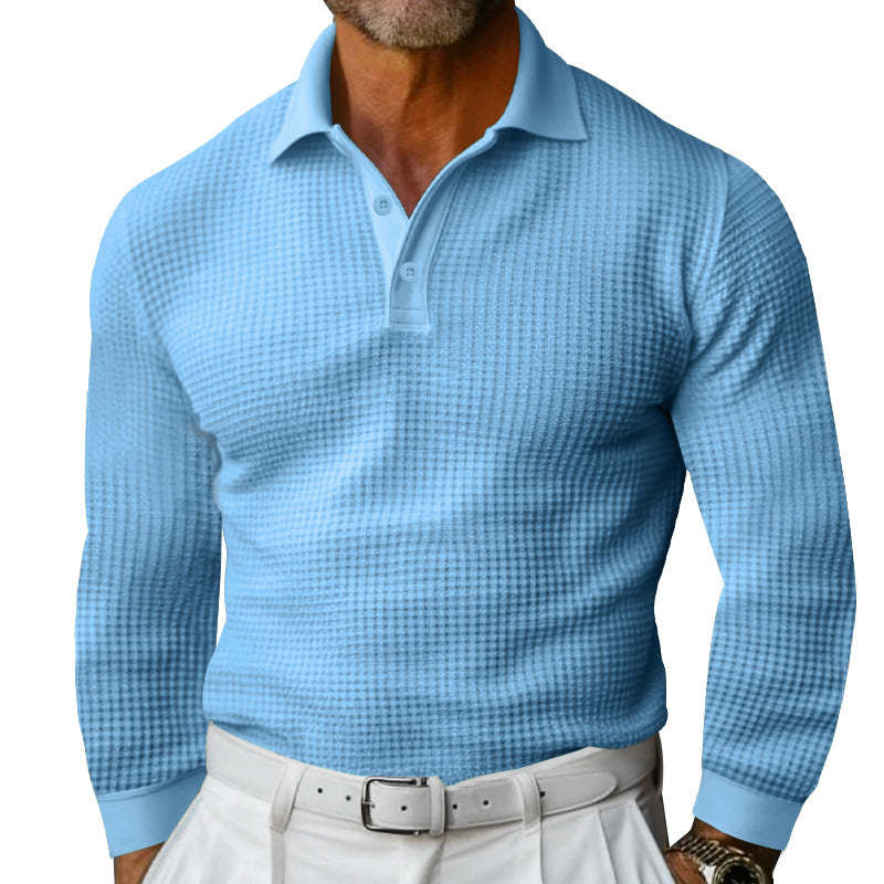 Lässiges Poloshirt mit Waffelmuster und langen Ärmeln für Herren 