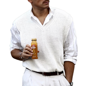 Ärmelloses Tanktop aus massivem Strick mit V-Ausschnitt für Herren