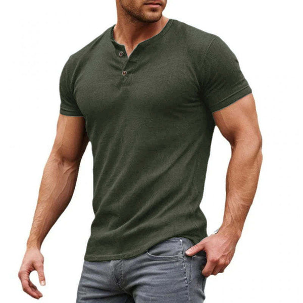 Men's Casual Solid Cotton Blend Slim Fit Henley Neck Short Sleeve T-Shirt